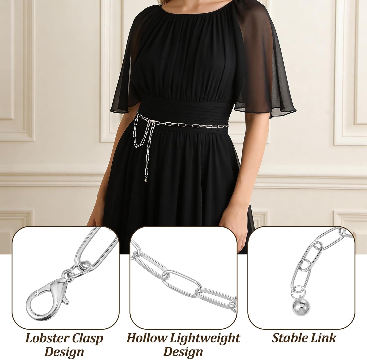 Silver Chain Belts for Women,Adjustable Womens Chain Belt Trendy Metal Belt for Jeans Dresses Pants — image 4