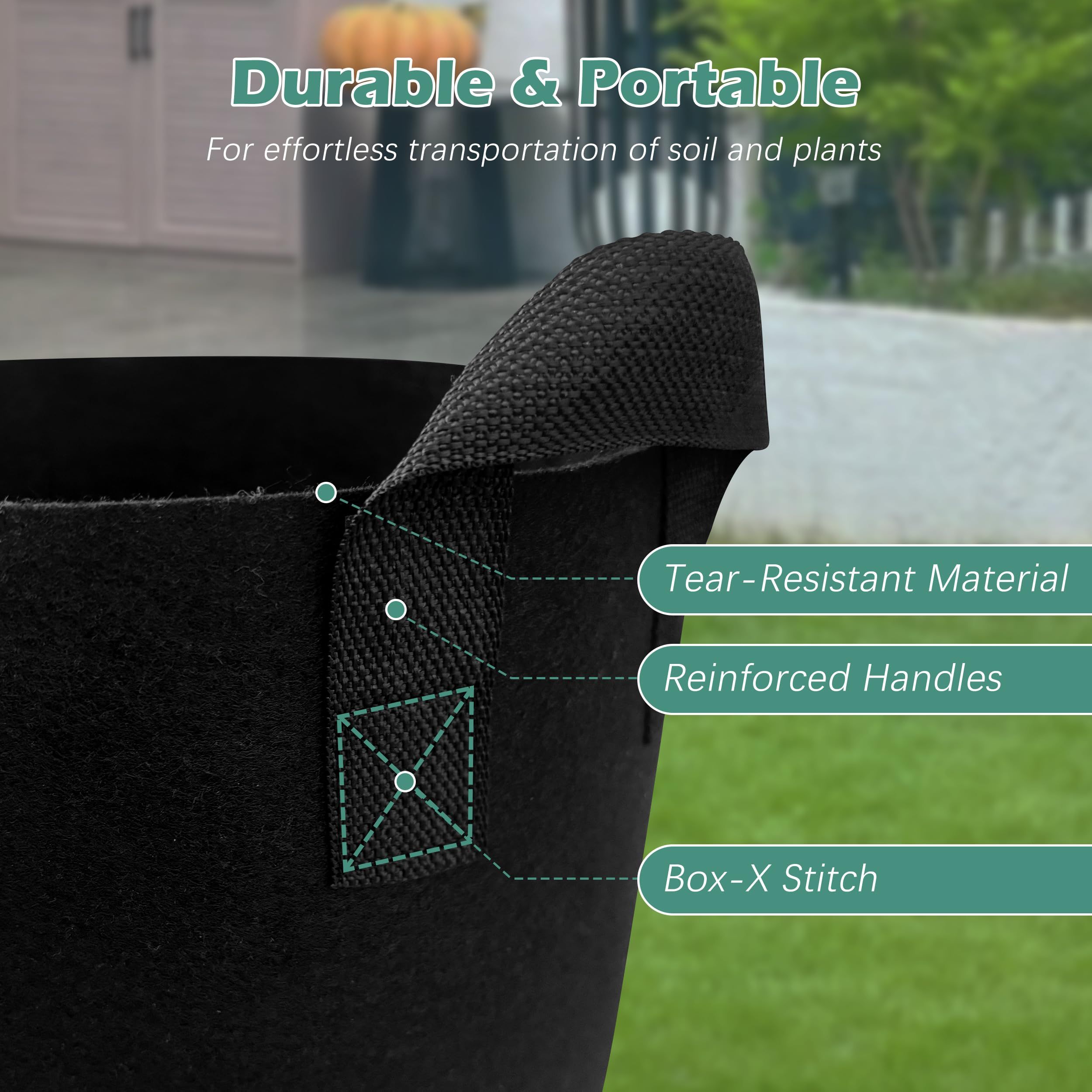 5-Pack 5 Gallons Grow Bags - Heavy Duty 300g Thickened Aeration Nonwoven Fabric Pots with Handles - Ideal Cloth Pots for Plants - Planters Accessories(30*25cm） — image 4