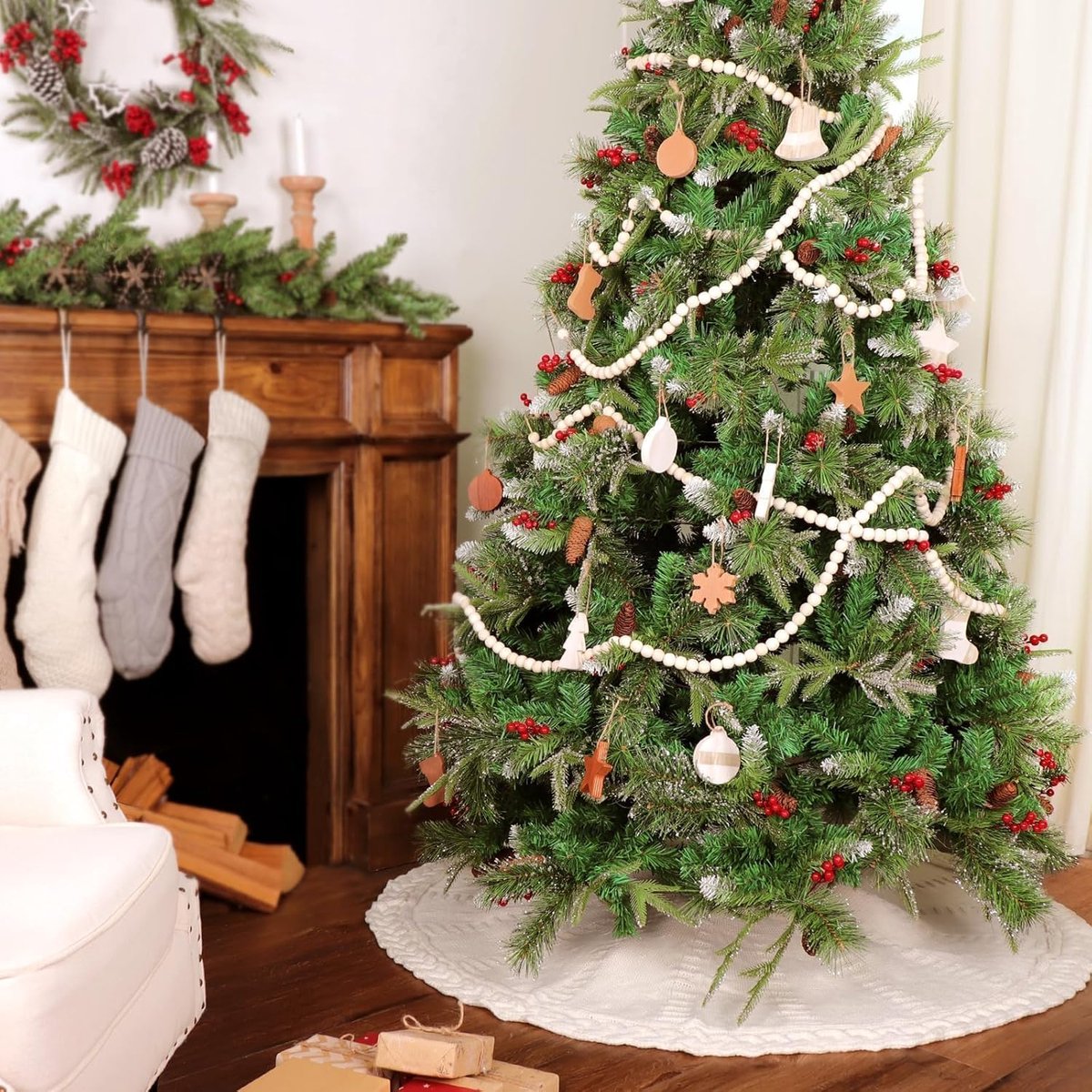48-inch Christmas tree skirt - Braided cable knit tree skirt - for a 7.5-foot tree - Cream white tree skirt - Vintage tree skirts - Rustic farmhouse Christmas — image 4