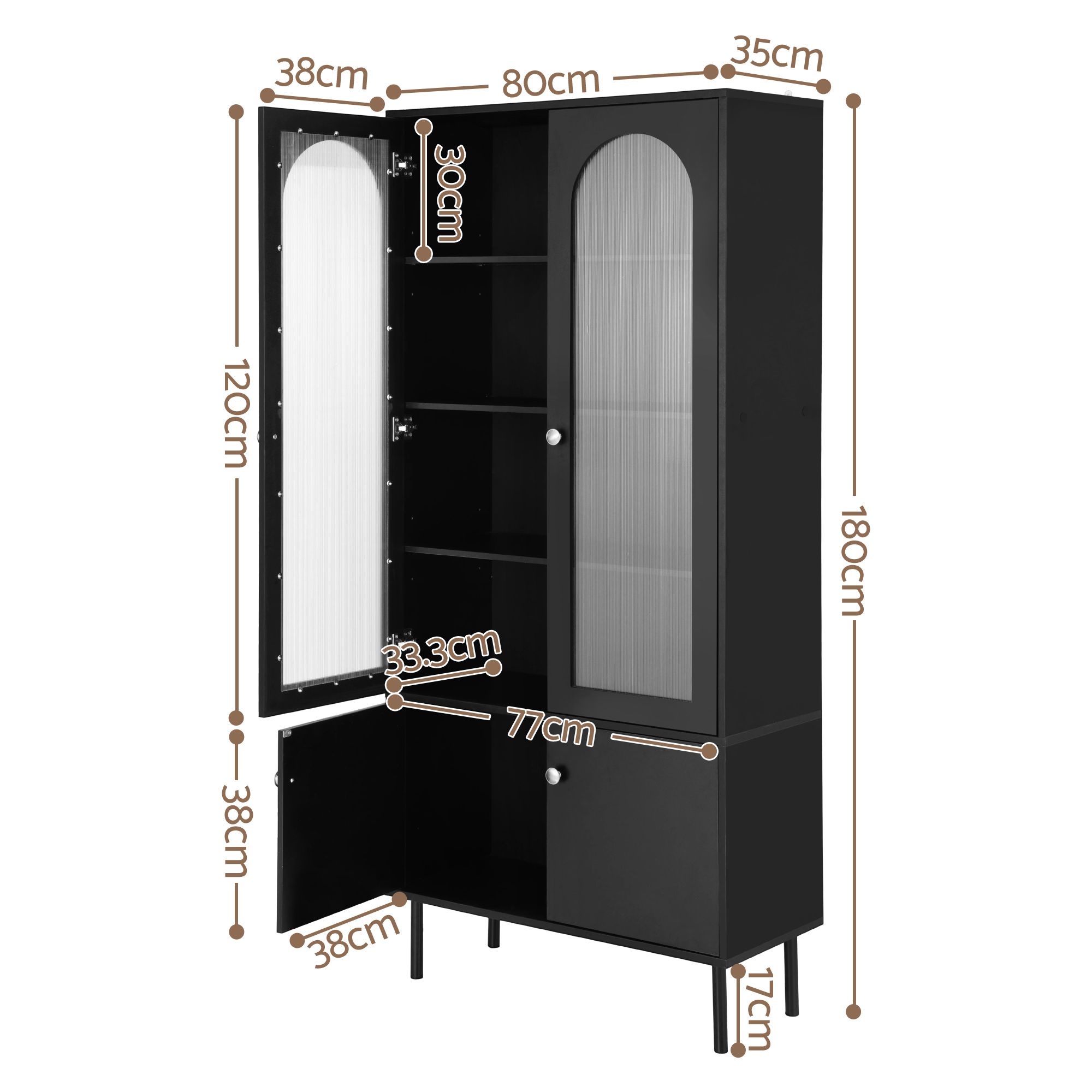 Artiss 2x Buffet Sideboard Cabinet Pantry 5-Tier Storage Cupboard Fluted Black โ image 3