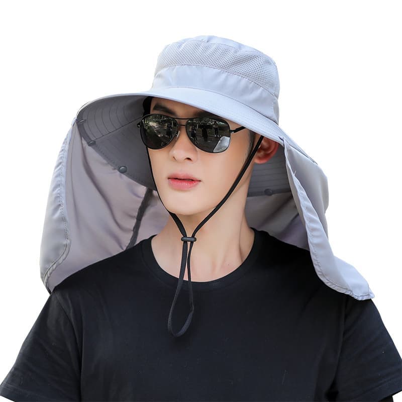 Foldable Sun Hat with Neck Protection UV Protection Fishing and Hiking Cap, Light Gray โ image 2