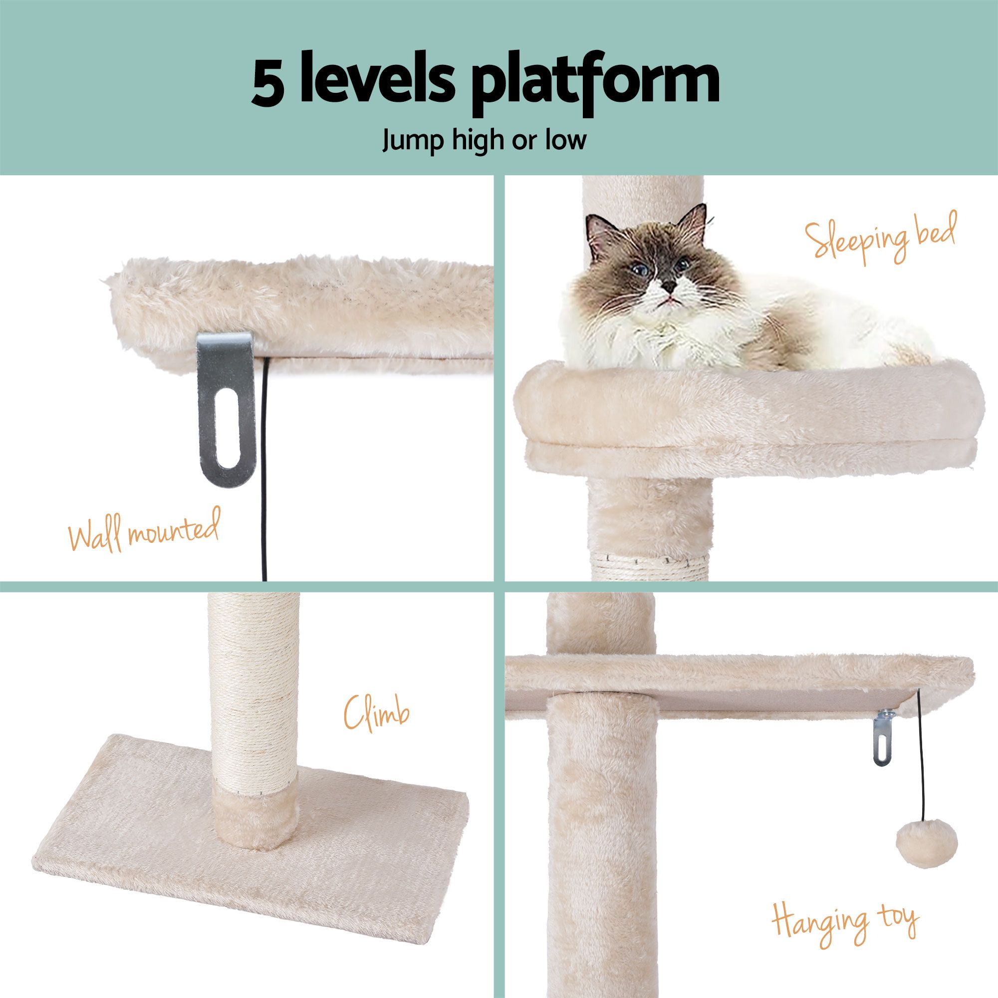 i.Pet Cat Tree 290cm Tower Scratching Cats Post Scratcher Floor to Ceiling Bed โ image 6