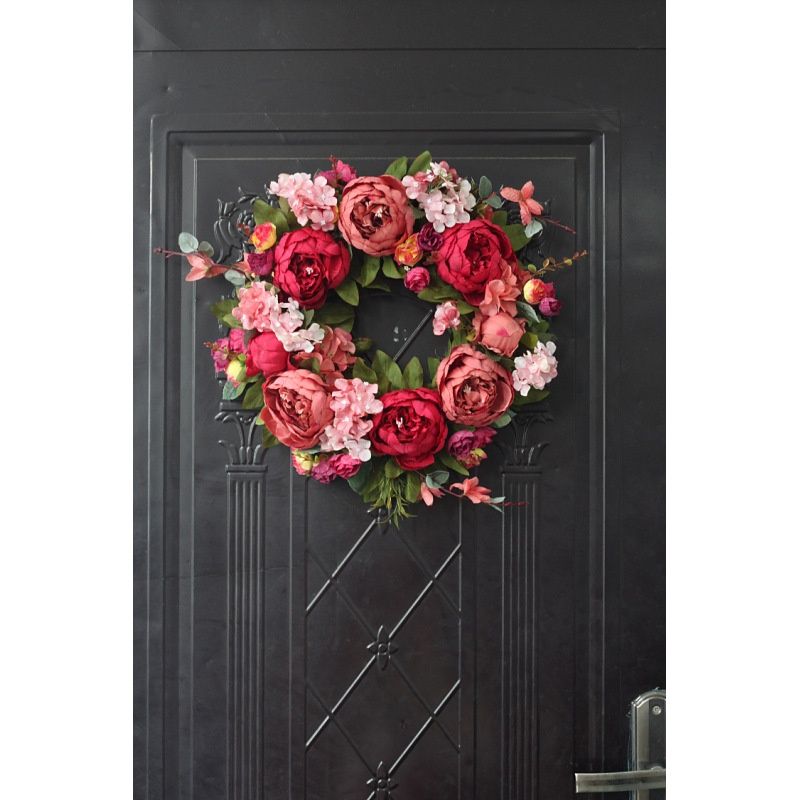 Front Door Wreath 15.7 inch-Peony Flower Spring Wreaths for Front Door Outside - Summer Floral Bud Wreath for Wedding — image 4