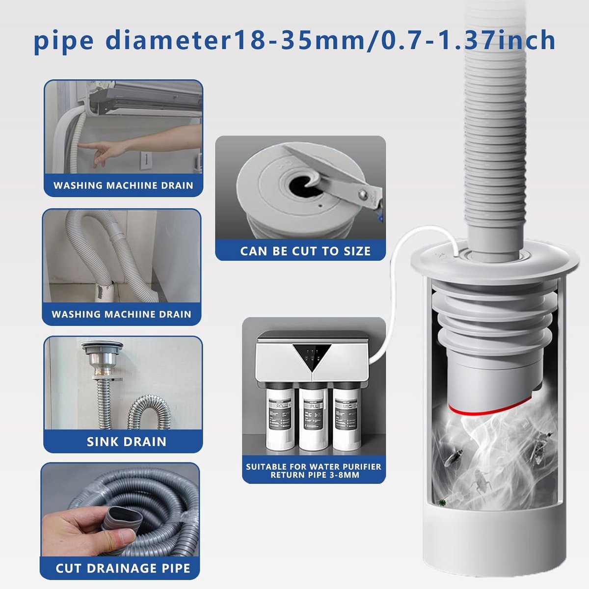 Washing machine drain plug - Sealing ring - suitable pipe inner diameter 60-65 mm - Drain plug - Sewer seals - Floor drain plug cover - drain pipe seal — image 3