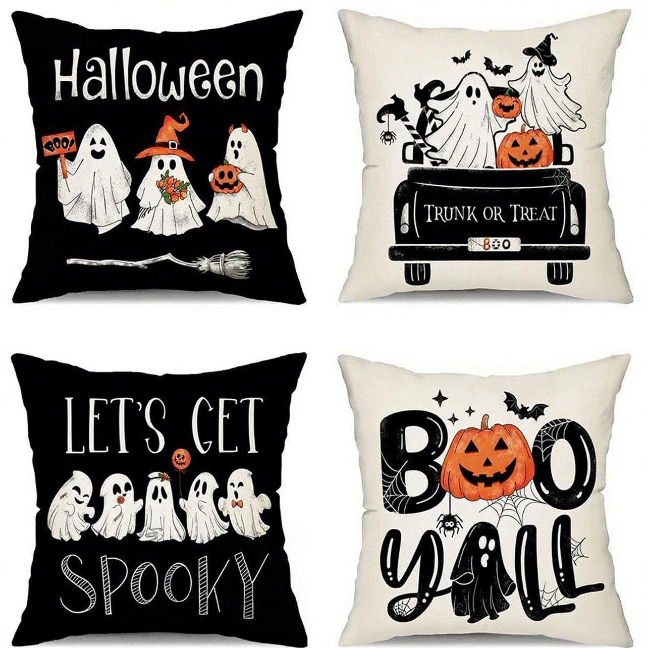 4PC Seasonal Home Ornament Pillow Cover For Halloween & Christmas Occasion, Style‑101, Suitable For Sofa, Living Room, Bedroom, 45 × 45cm, Pillow Insert Not