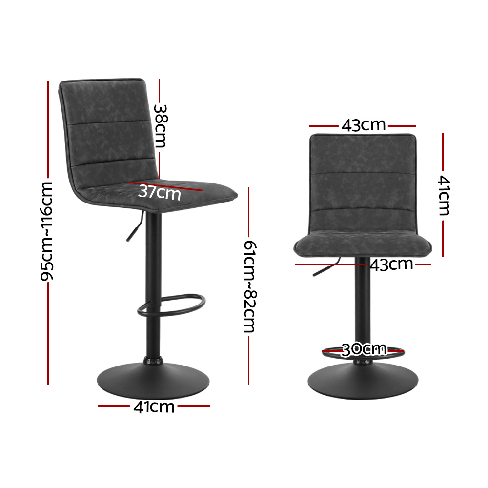 Artiss 2x Bar Stools Gas Lift Vintage Leather Grey — image 2
