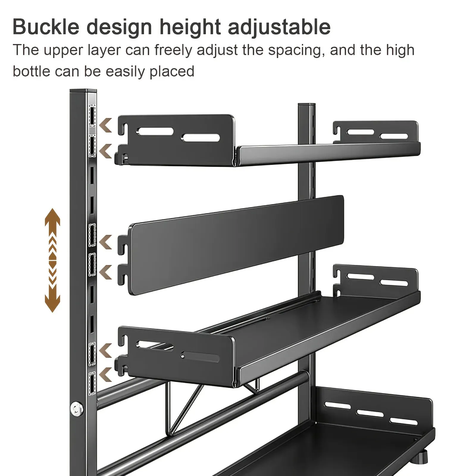 3-Tier Black Stainless Steel Spice Rack Kitchen Condiment Storage Shelf 40x16x54cm — image 2