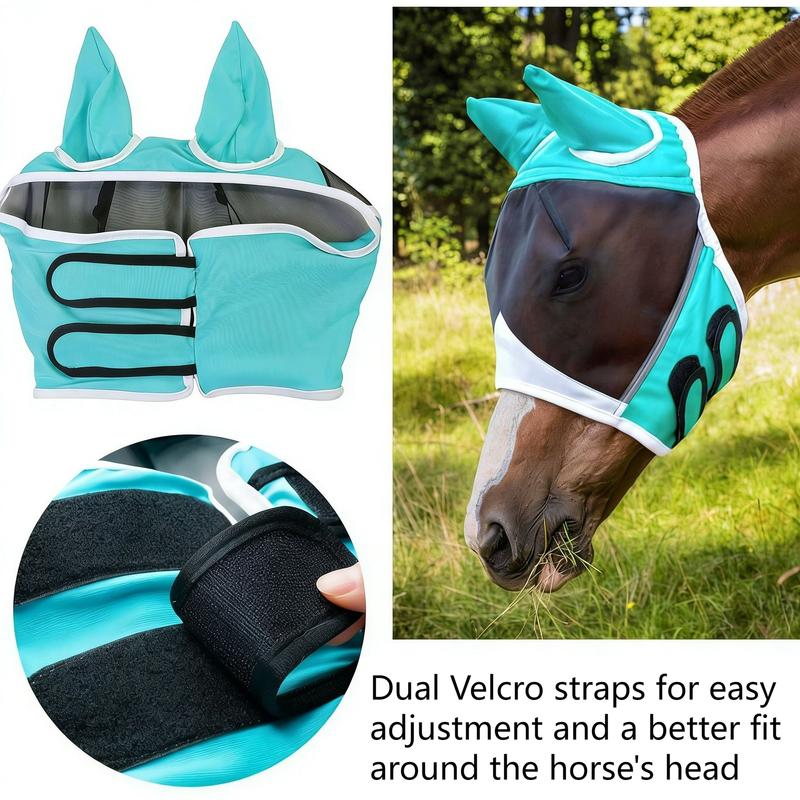 Breathable Horse Face Mask - Mosquito, Insect, and Fly Protection - Equestrian Racing Head Cover - Black - L — image 5