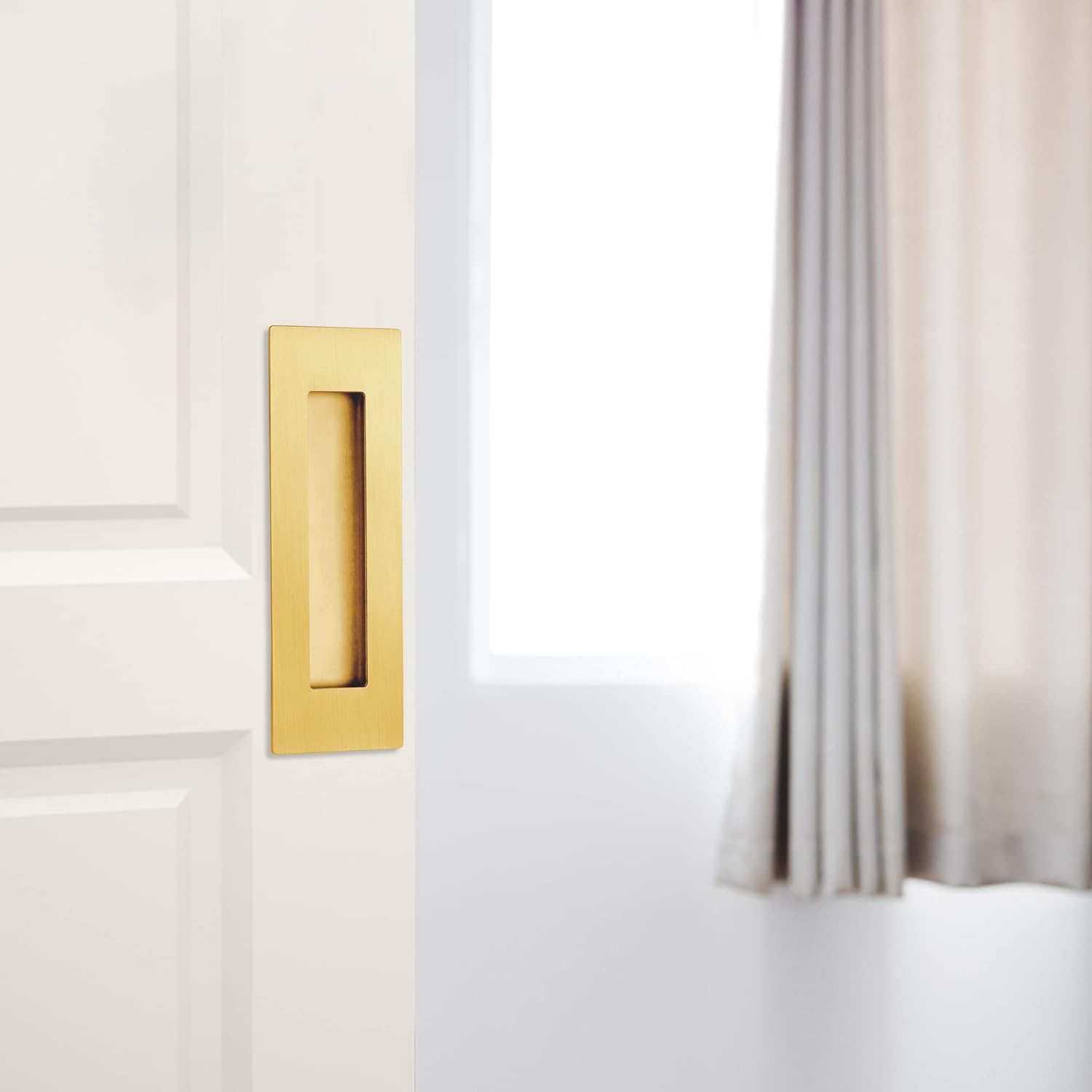 Recessed Finger Flush Pulls for Pocket, Sliding Barn Door - Brushed Gold Stainless Steel Rectangular Door Pulls (2 Pack) 6 Inch — image 4