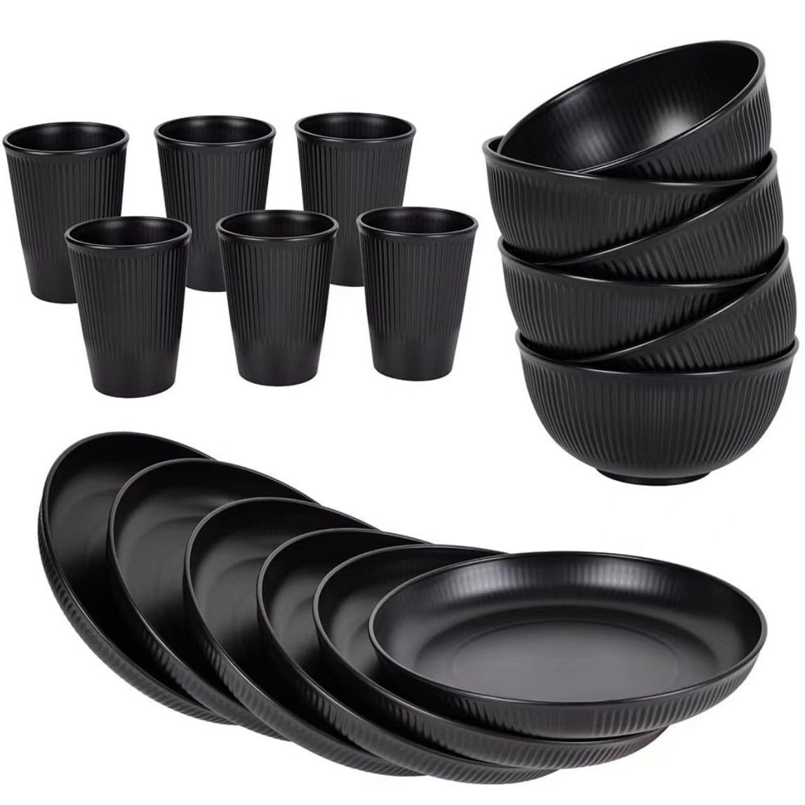 Wheat Straw Dinnerware Set Unbreakable Dinner Plates BPA-Free Dinnerware - Black - Size 01