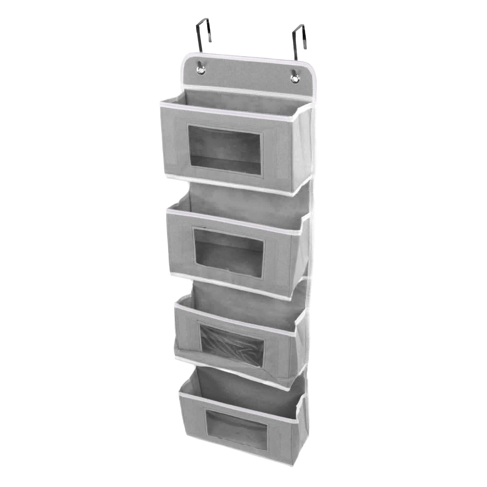 Hanging Closet Organizer Multilayer Strong Load Bearing Capacity Nonwoven Over Door Organizer Hanging Organizer with 2 Hooks Grey 4 Compartments — image 4