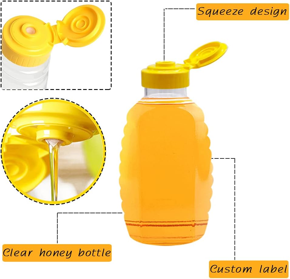 8 Pack 16oz Clear Plastic Honey Bottles,Refillable Food Grade Honey Container,Squeeze Honey Bottle With Leak Proof Flip-Top Caps for Storing and Dispensing — image 3