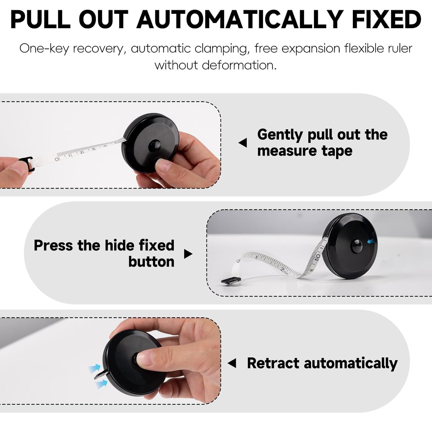 1 Pack Soft Tape Measure Retractable Measuring for Body Fabric Sewing Tailor,Black Sewing Tape Measures,Small Push ButtonDouble Scales Rulers 79-inch 2 — image 4