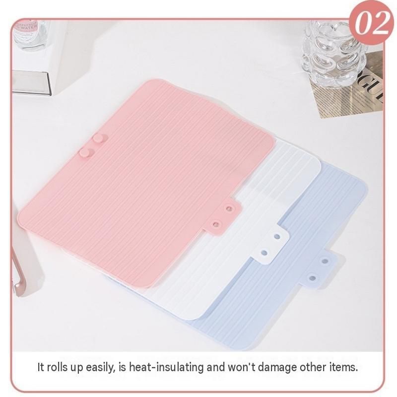 Blue Travel Silicone Hair Tool Storage Mat - Heat Resistant, Non-Slip, Foldable Organizer for Curling Irons and Straighteners, Dual Pocket Design for Cords and โ image 5