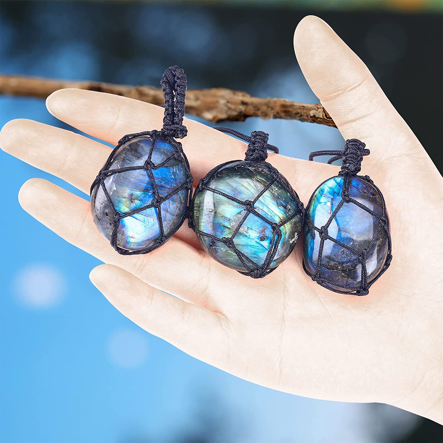 Black Healing Stones Necklace,Healing Crystal Necklace for Women Men Natural Gemstone Necklace Pendant Wrap Braid — image 3