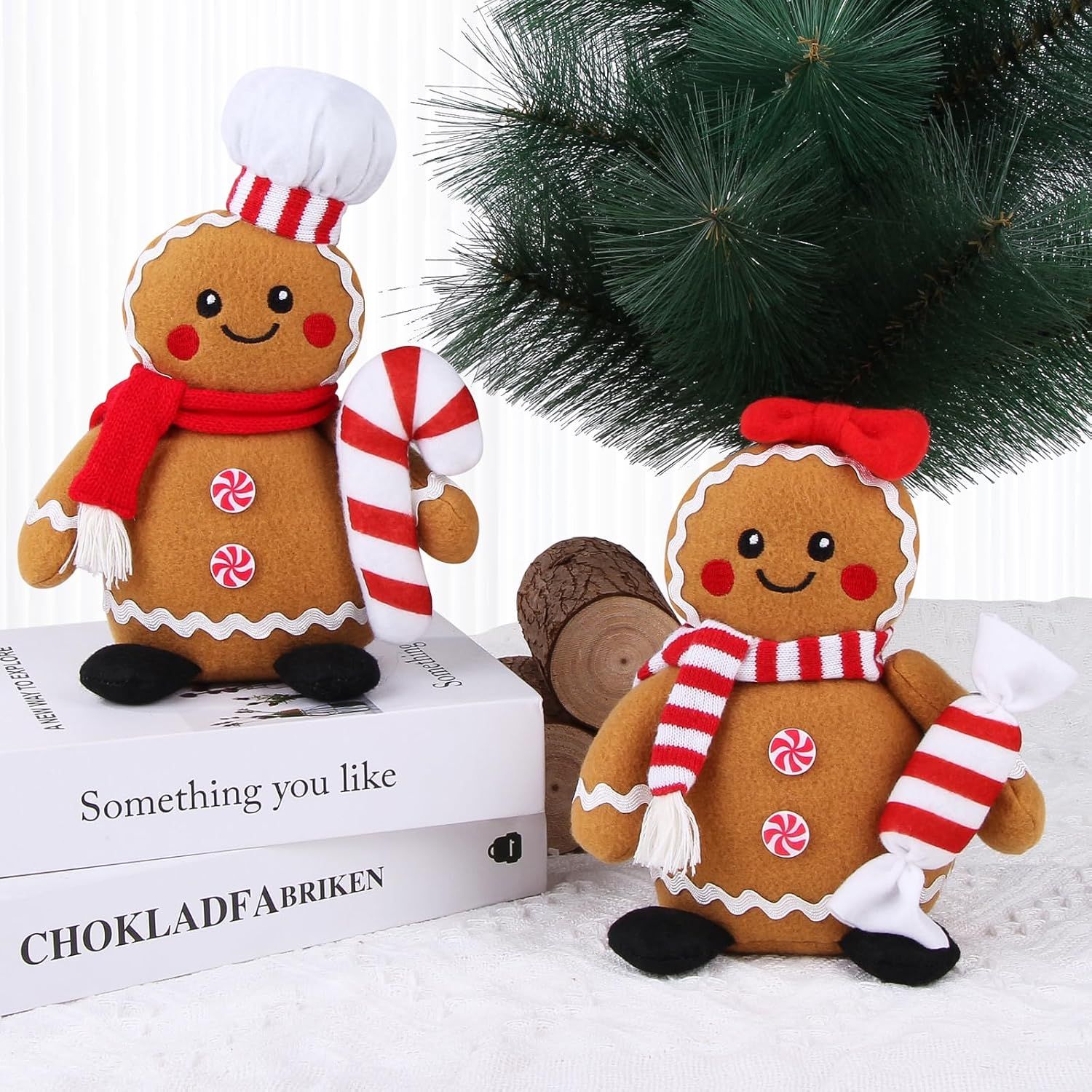 Christmas Gingerbread Man Plush Toys Set of 2, Festive Gingerbread Couple Stuffed Animals with Candy Props, Xmas Decorations & Gifts, Christmas Holiday Home โ image 2