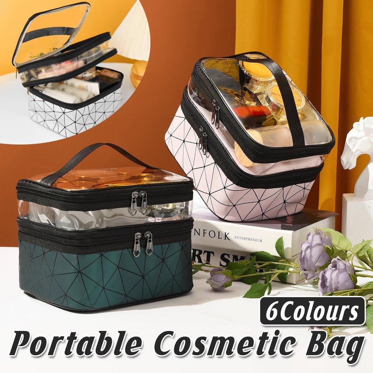 Portable Double-Layer Large Capacity Waterproof Cosmetic Bag Travel Toiletry Bag - Silver — image 2