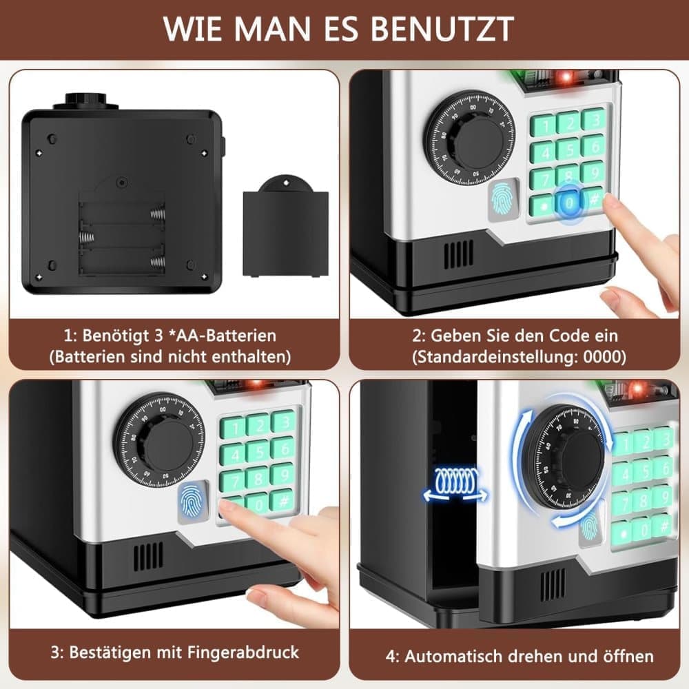Children's Electronic Piggy Bank with Fingerprint & Password Protection, Automatic Saving Function, Mini Cabinet, Gold — image 4