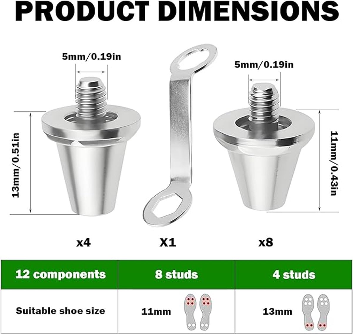 12 pieces - football studs - replacement metal football studs - 8 11mm and 4 13mm football studs - with tools - replacement football studs for football boots — image 2