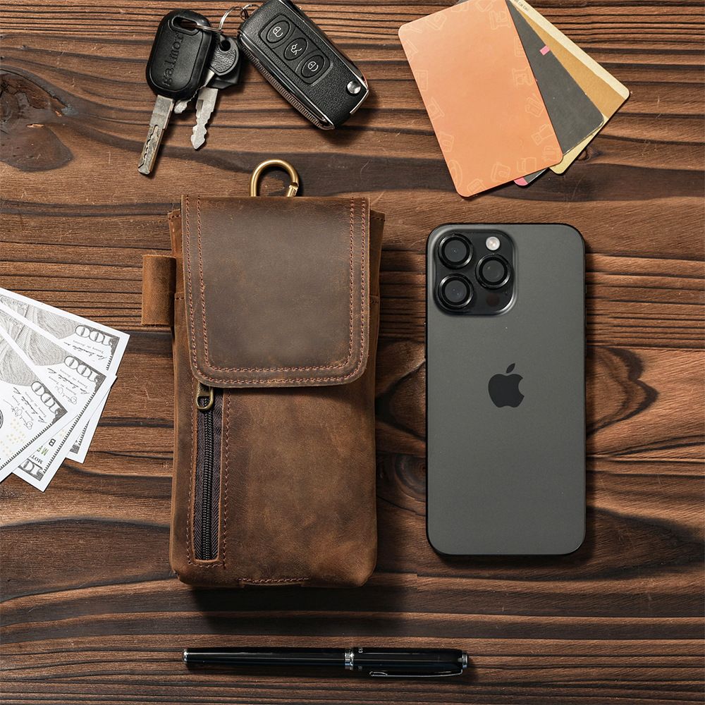 Phone Holster Case with Belt Clip Genuine Leather Belt Pouch Cell Phone Holder Premium Leather Pouch with Belt Clip Phone Holster Belt Case, Brown โ image 4
