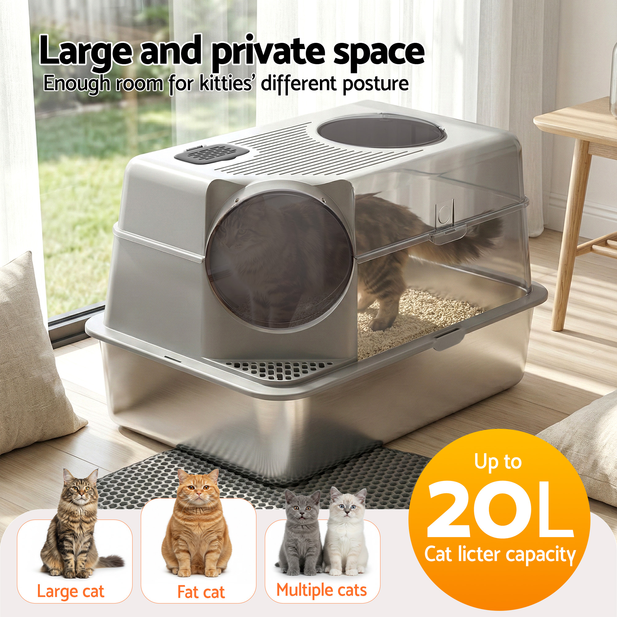 i.Pet Cat Litter Box Large Stainless Steel High Sided Pet Toilet Odour Control โ image 6