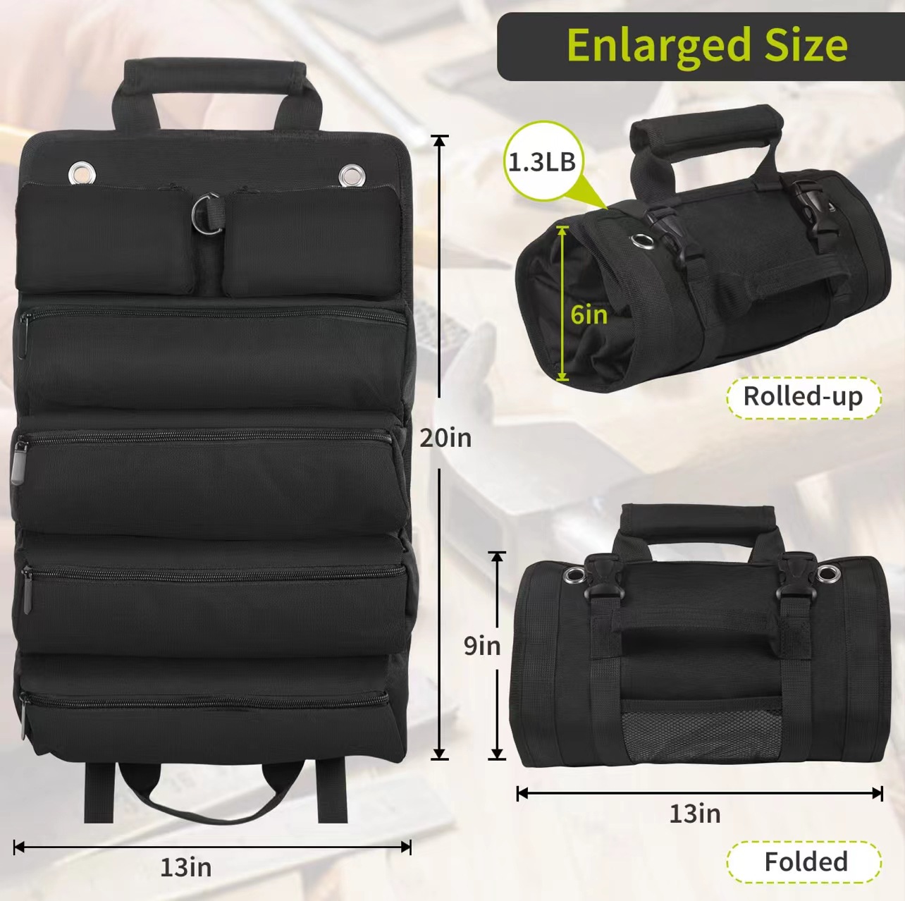 Car Tool Roll-Up Bag, Portable Electrician & Woodworking Tool Organizer, Multi-Pocket Storage β image 5