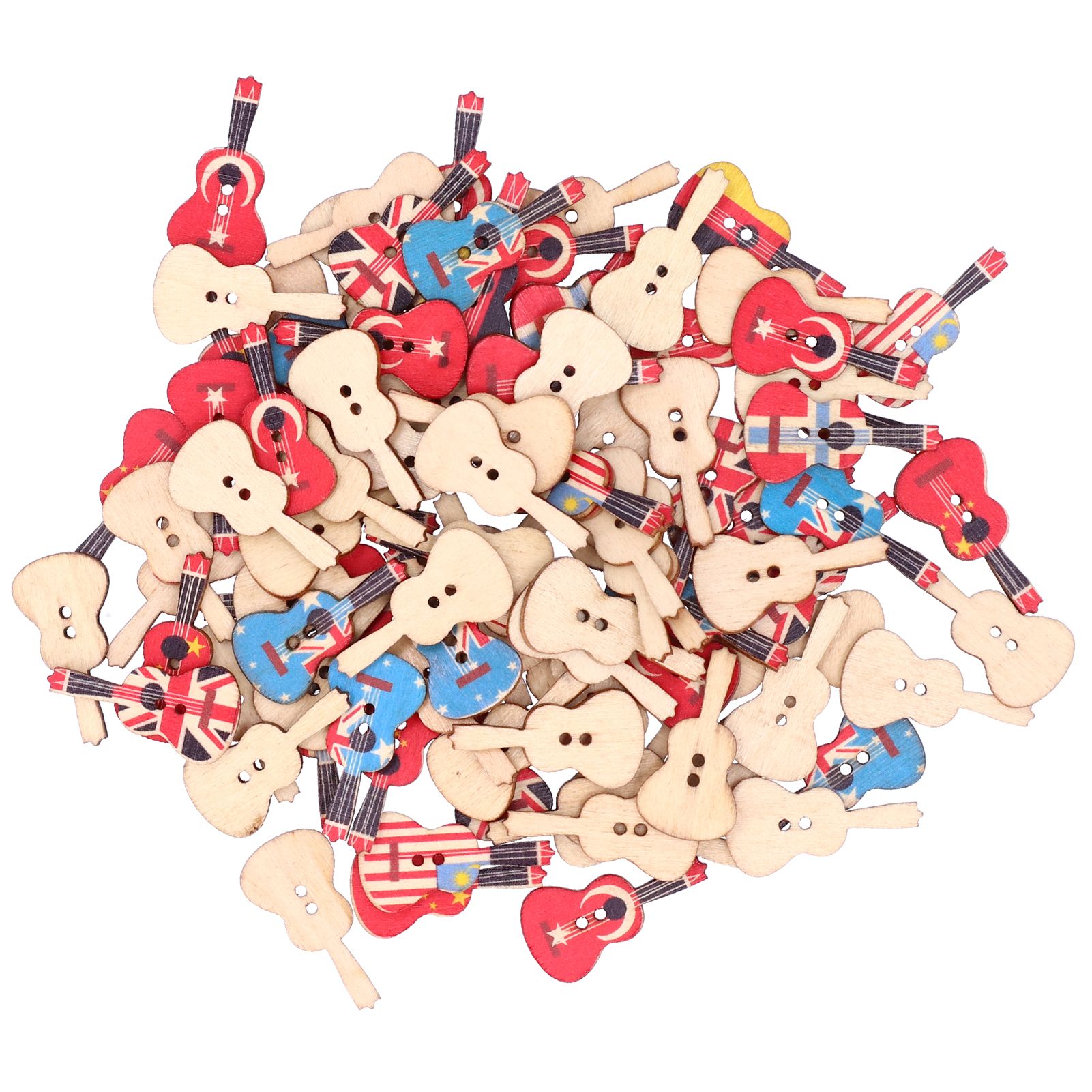 100Pcs Assorted Wood Buttons Vintage GuitarShape Sewing Button Clothing Supplies — image 5