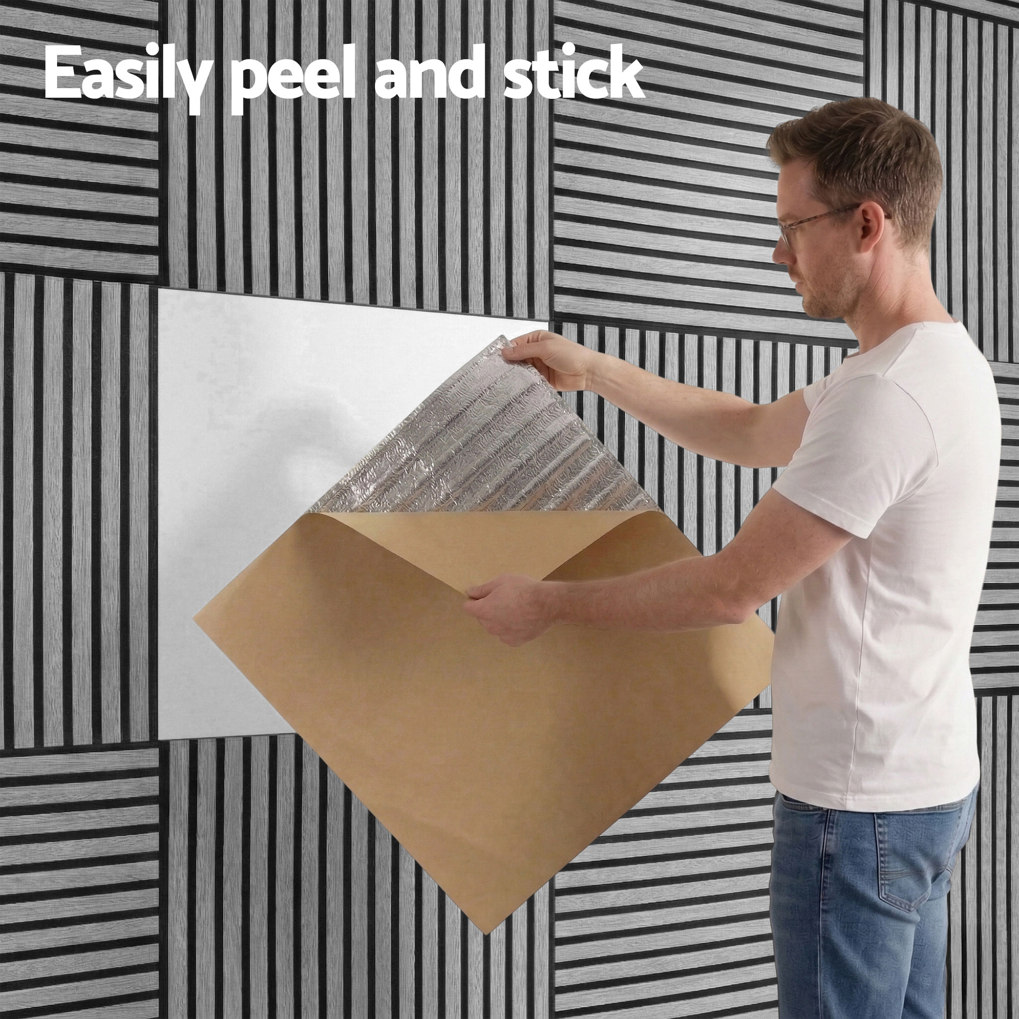 Artiss 10PCS Peel and Stick Wall Panels Tiles 68 × 68CM Self Adhesive for Home Office Studio Grey — image 4
