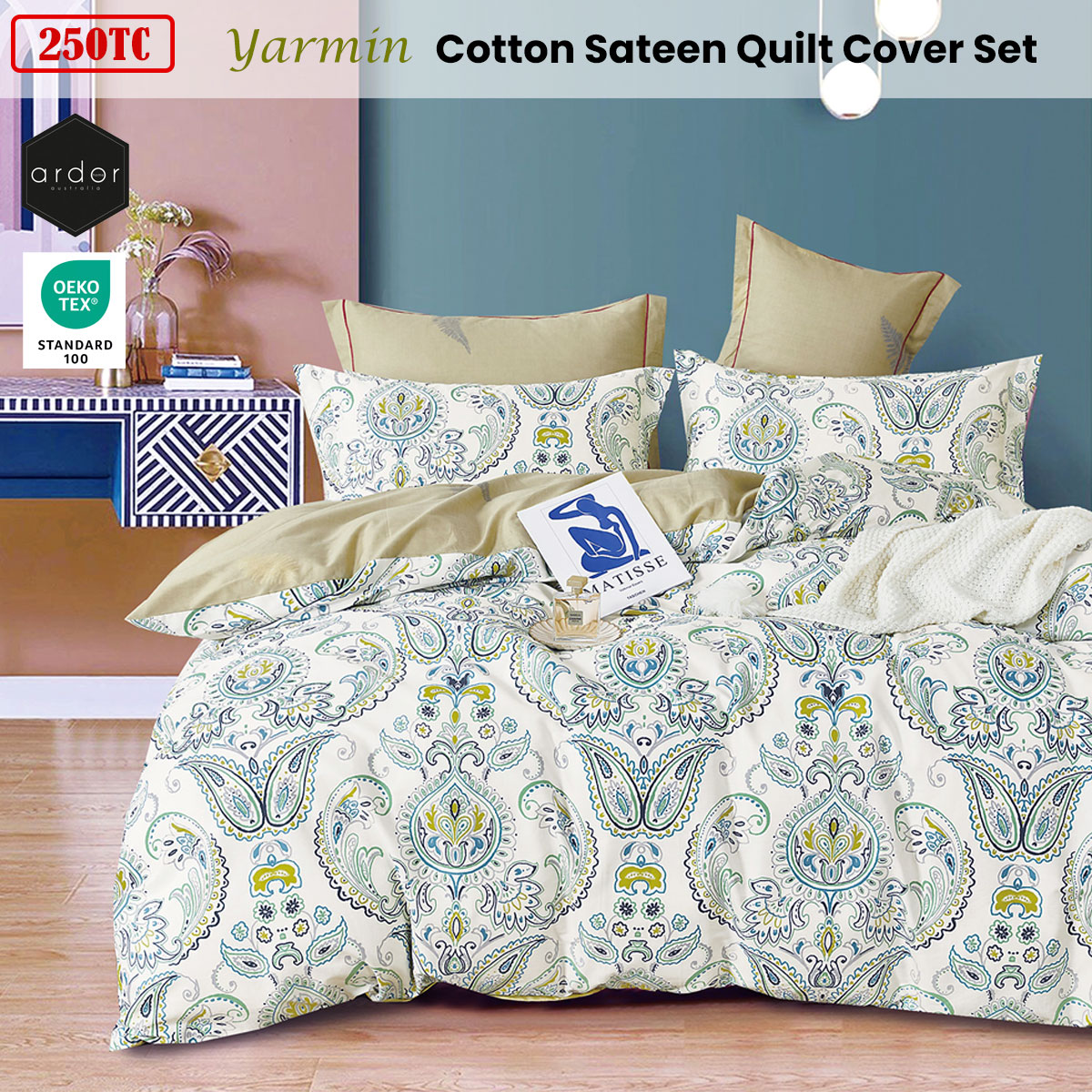 Ardor 250TC Yarmin Moroccan Cotton Sateen Quilt Cover Set King — image 2