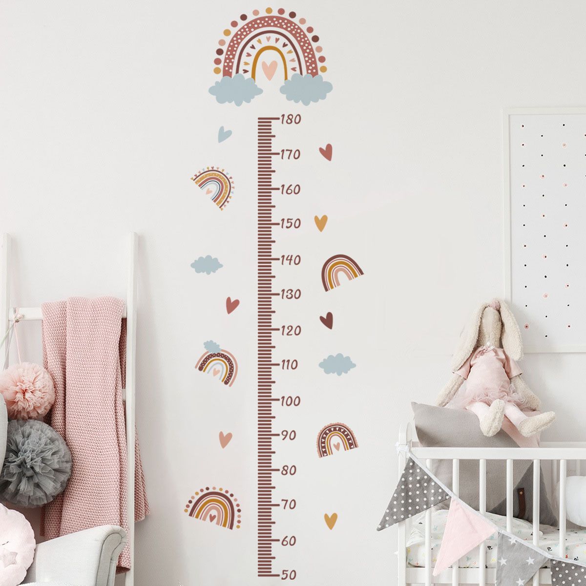 Rainbow Cloud Heart Height Growth Chart for Kids Removable Measure Wall Ruler for Children Nursery Wall Decor Baby Bedroom