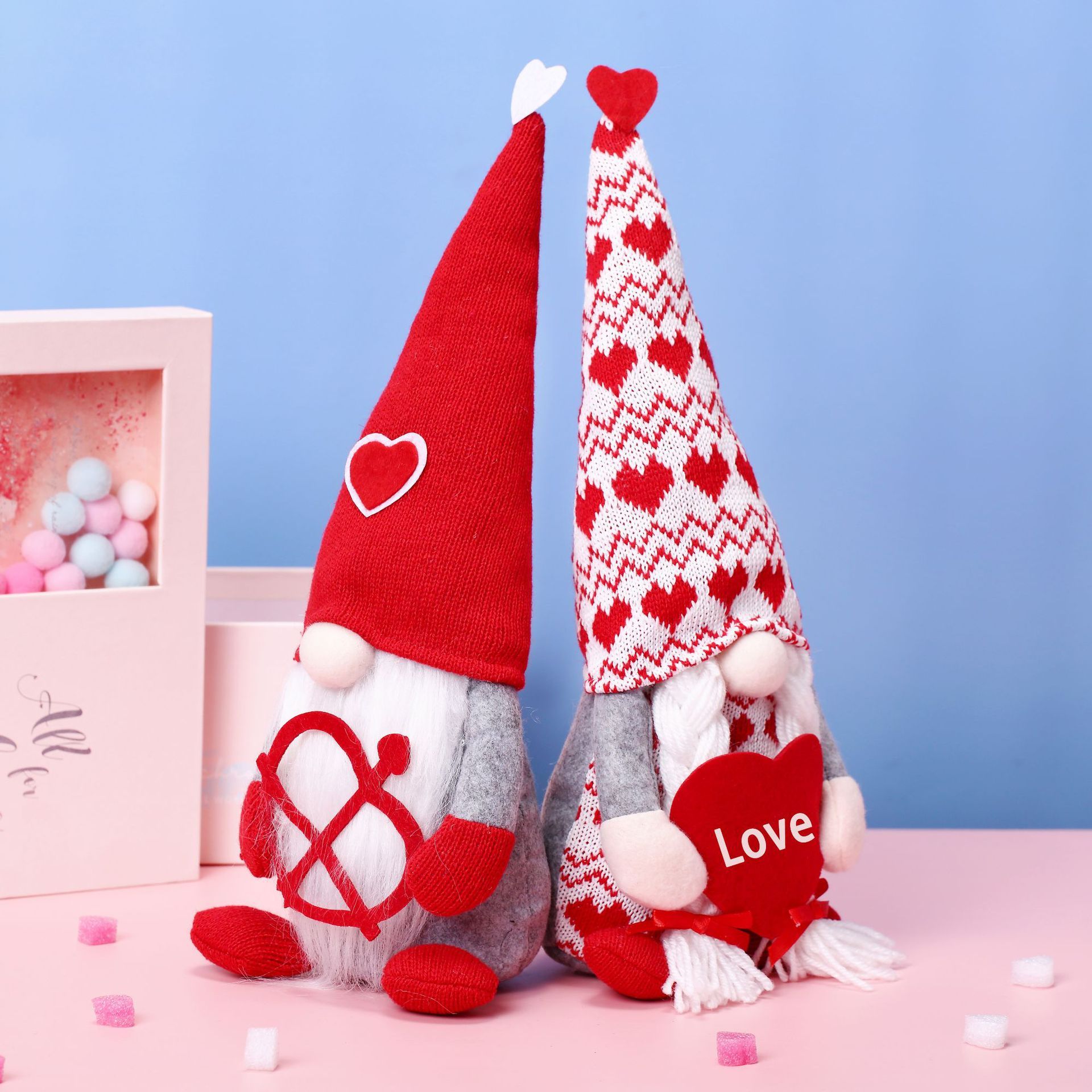 2PCS Gnome Plush Doll Decorations Faceless Doll Handmade Valentine Gnome Decor Mr & Mrs Stuffed Gnomes Plush Doll Ornaments — image 3