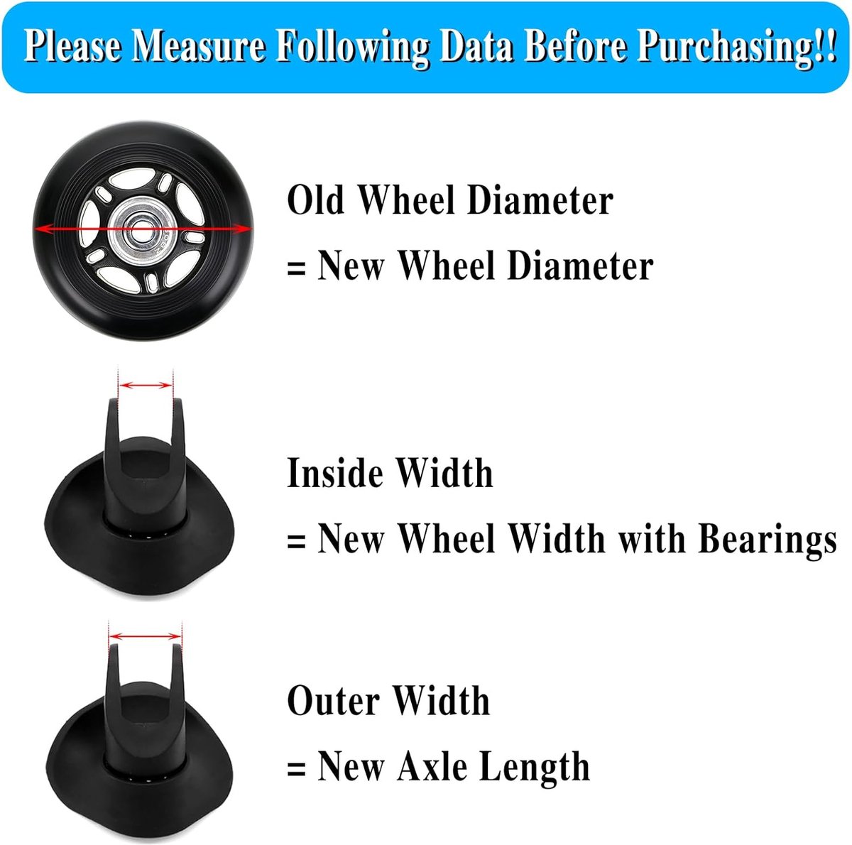 Set of 2 - Suitcase wheels - Replacement wheels for suitcases - Rubber casters - Bearings - Repair kits - 70mm x 24mm - Spare wheels - Suitcase - Casters — image 3