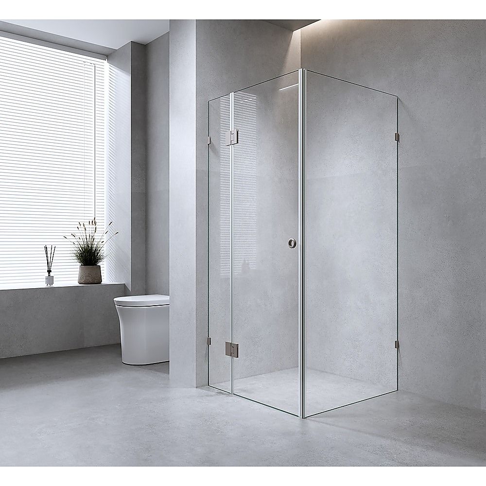 110x80cm Corner Frameless Shower Screen – Black F-Brackets with SS Hinges for Contemporary Bathrooms — image 2