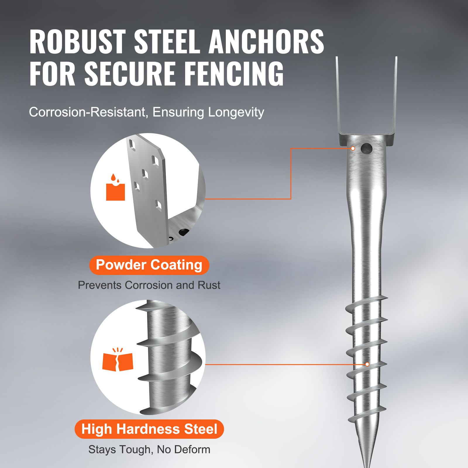 No Dig Ground Anchor, 1 Pack 10 x 7 x 70 cm DIY Screw in Post Stake, Includes 6 Lag Bolts & a Rebar, U-Shape Heavy Duty Steel Post Holder, Great for Mailbox โ image 3