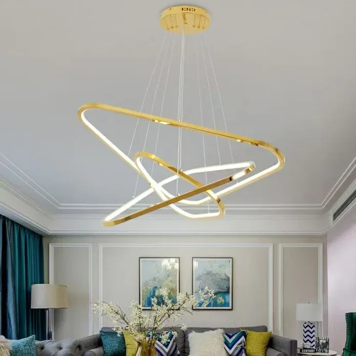 BAMDECOR AD2583 Modern Triangular LED Chandelier (Three Rings-Gold — image 4