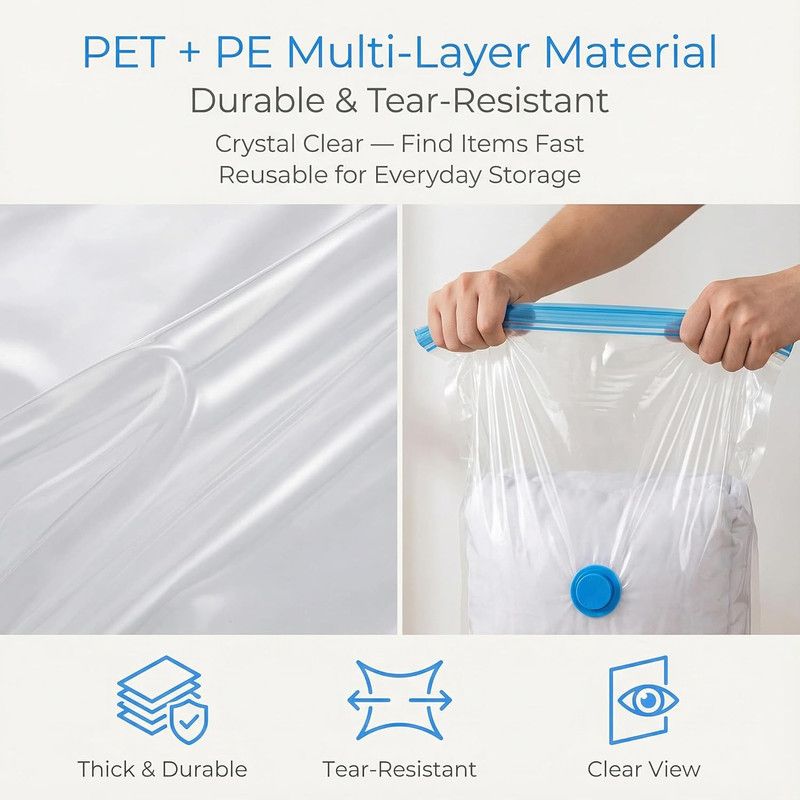 6-Pack Jumbo Vacuum Storage Bags | Space Saving Vacuum Pack Bags for Clothes & Bedding | 80% More Storage | 100cm x 70cm (39” x 28”) — image 3
