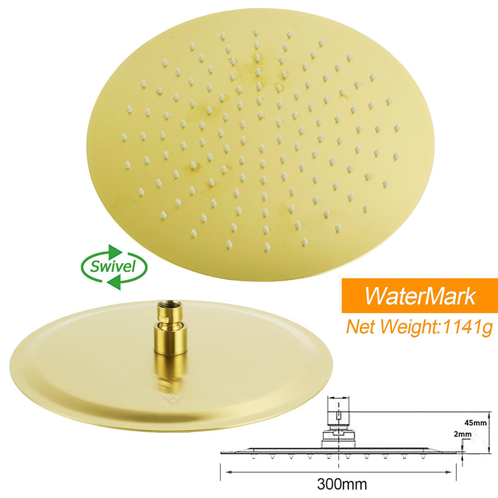 WELS Brushed Gold 2in1 Shower Large Round 12" Rain Head Handheld Silde Wall Rail Arm Twin Taps โ image 6
