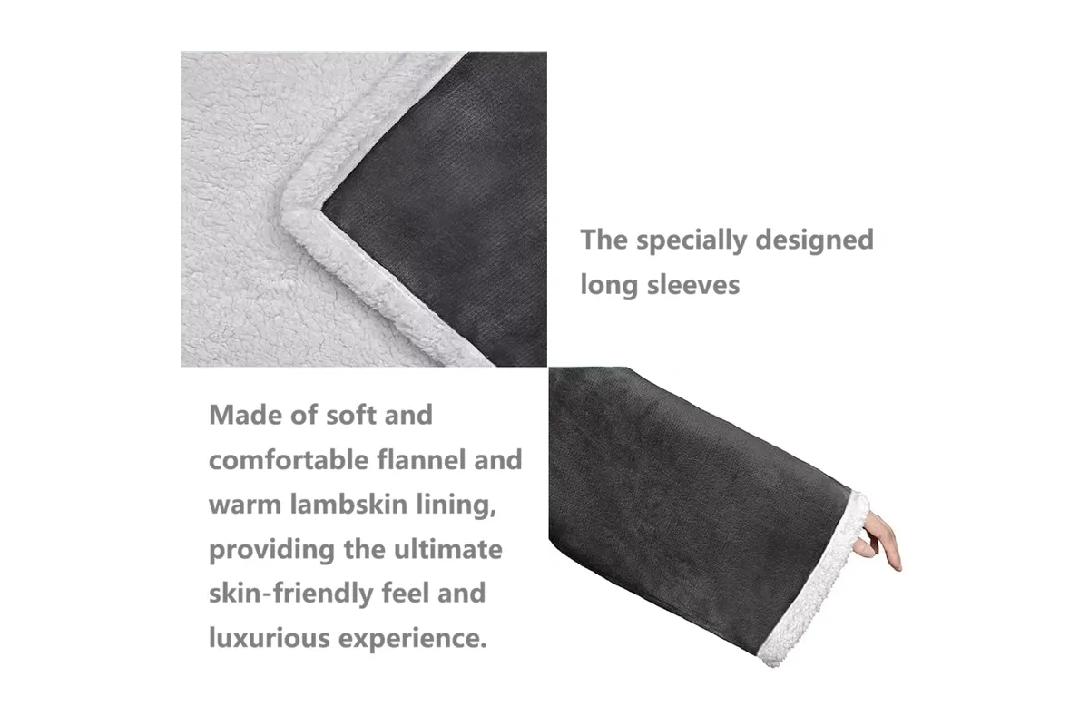 Sleeved Blanket Hoodie Flannel Sherpa TV Blanket Navy Blue — image 4