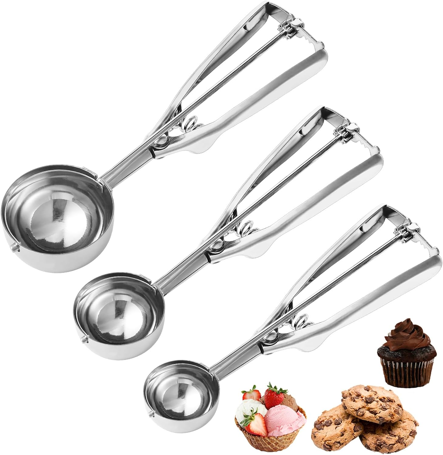 Cookie Scoop,Set of 3 Cookie Dough Scoops for Baking 1 Tbsp,2 Tbsp,3 Tbsp,Stainless Steel Ice Cream Scooper with Trigger Release for Cupcake,Ice