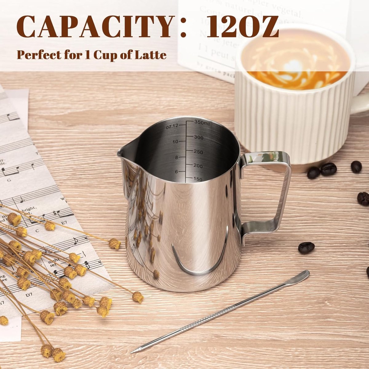 Milk Frothing Cup - 350ml Milk Frothing Cup - Clear Markings - Cappuccino Espresso Machine Accessory Made of Stainless Steel 304 - Suitable for Barista Coffee โ image 6