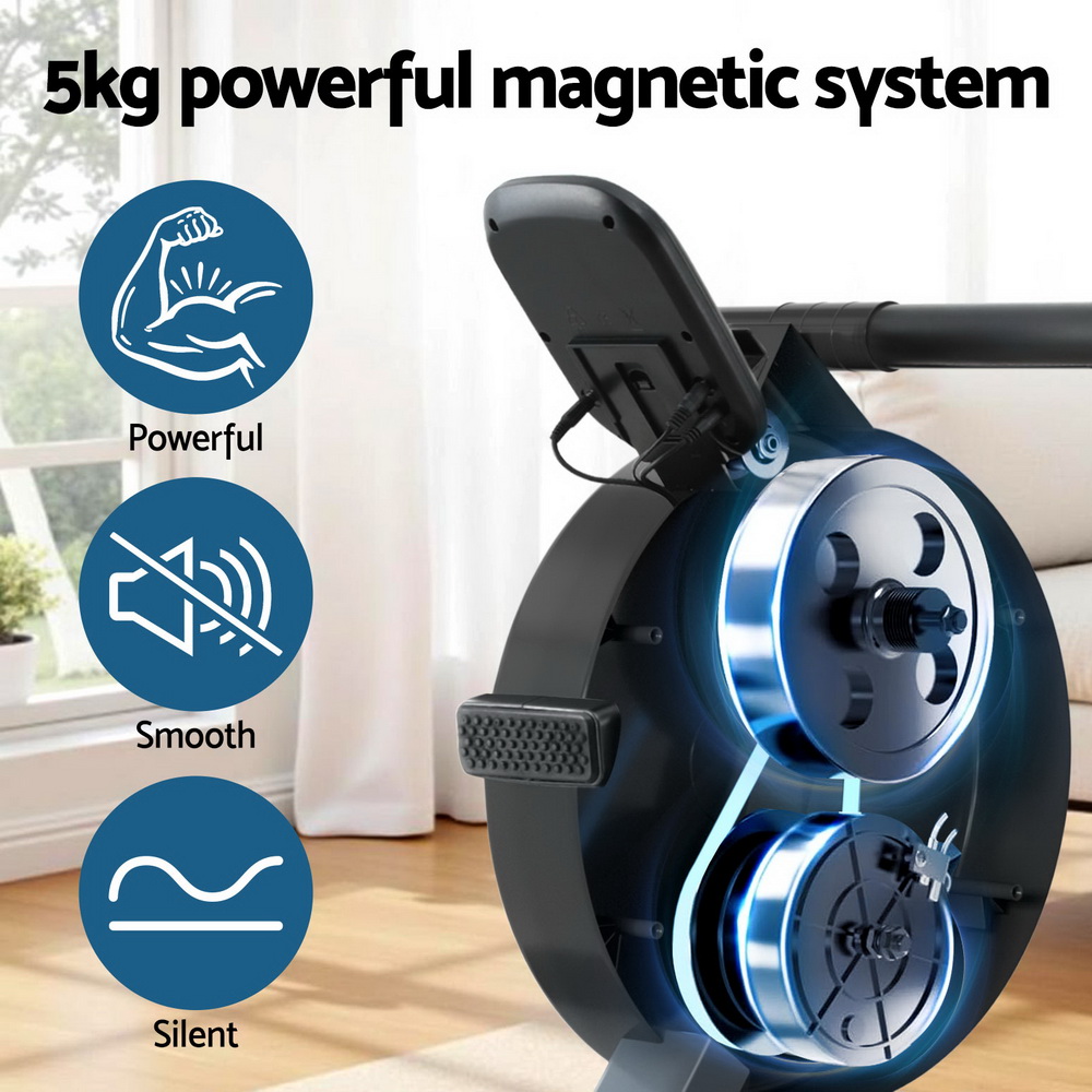 Everfit 16 Level Magnetic Rowing Machine for Home with App Connect Black — image 5