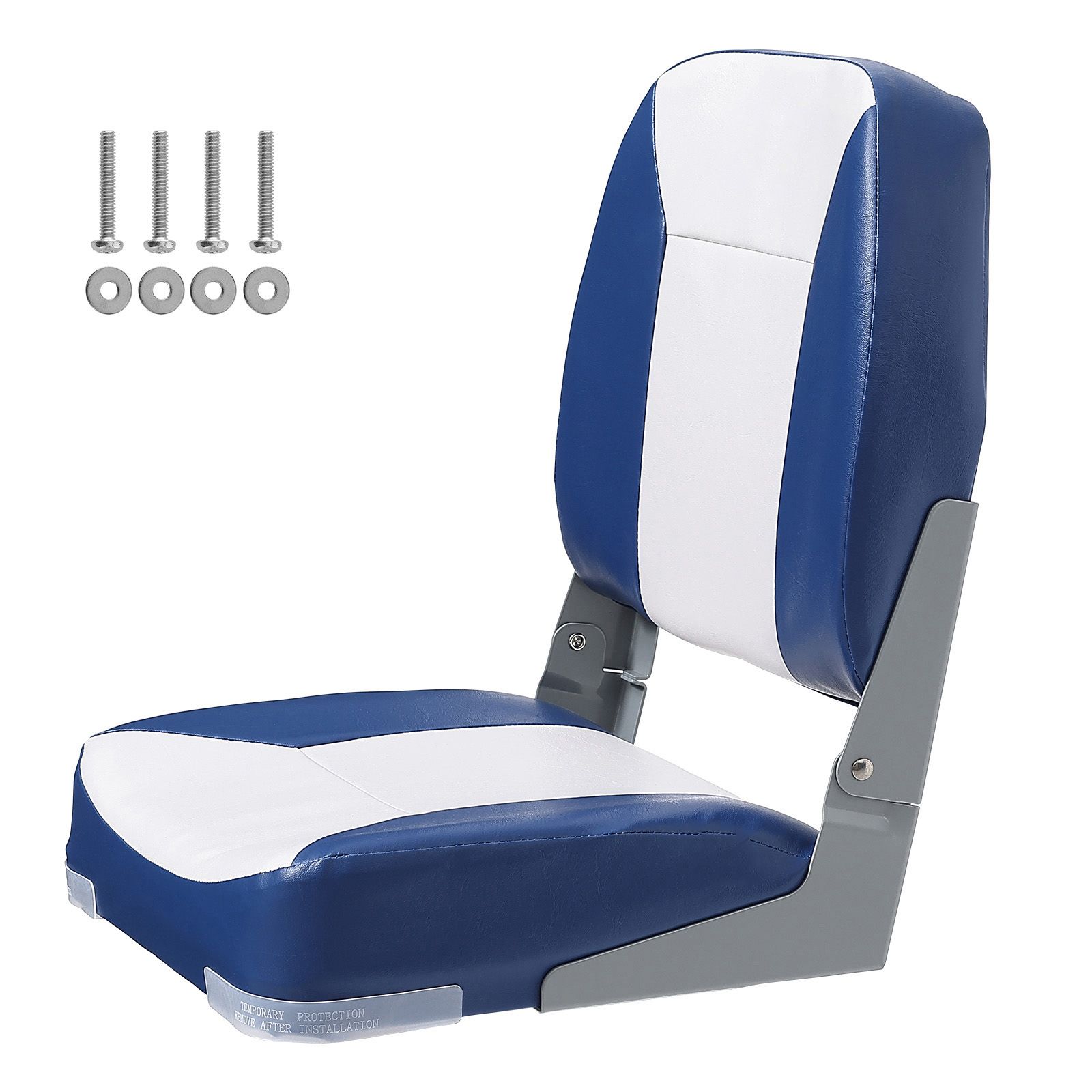 Boat Seat, 480 mm Low Back Boat Seat, Folding Boat Chair with Thickened Sponge Padding and Hinge, Fold-Down Boat Captain Chair for Fishing Boat, Sightseeing