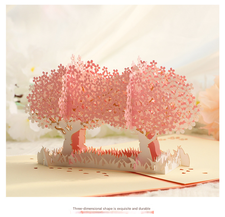 3D Handcrafted Cherry Blossom Pop-Up Greeting Card - Handwritten Paper Sculpture Card for Valentine's Day, Mother's Day & Anniversary — image 2
