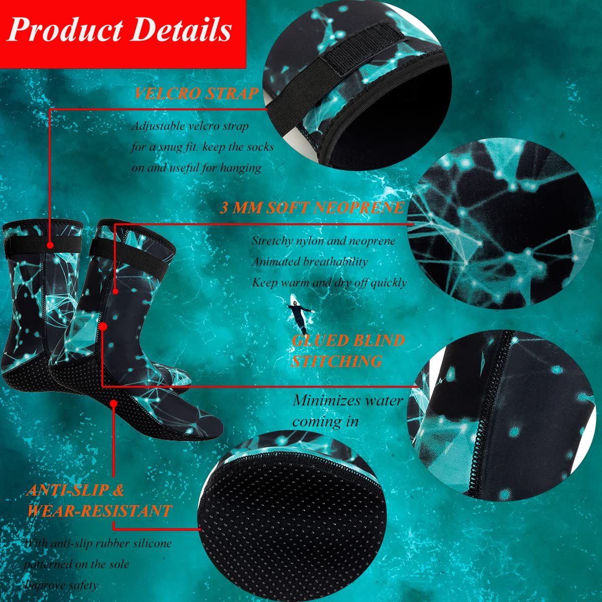 Wetsuit Socks 3mm Neoprene Diving Socks Thermal Anti-slip Scuba Socks Water Booties for Swimming Water Sports β image 4