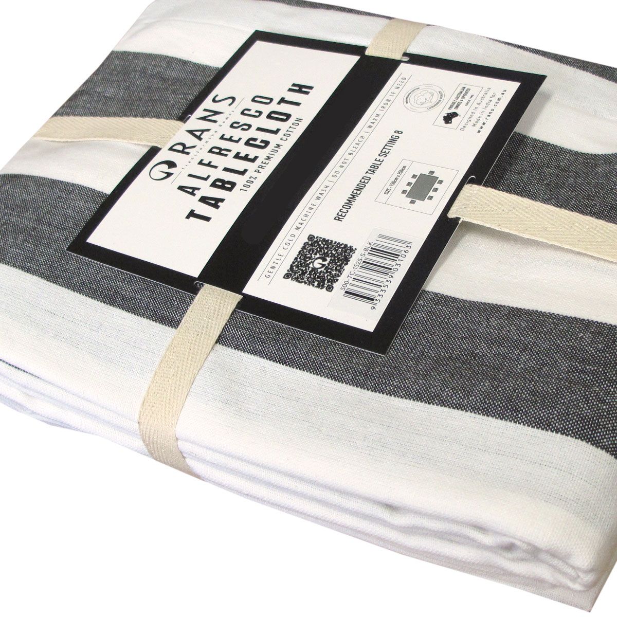 Rans Black Alfresco Stripes Cotton Tablecloth - Choose from 2 sizes 150cm x 300cm — image 3