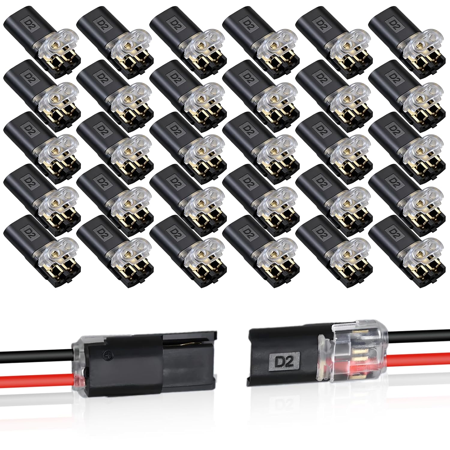 30PCS Double Wire Plug in Connector,Pluggable Low Voltage Wire Connector with Locking Buckle,Quick Disconnect Led Light Strip Connectors 2 Pin,No Wire