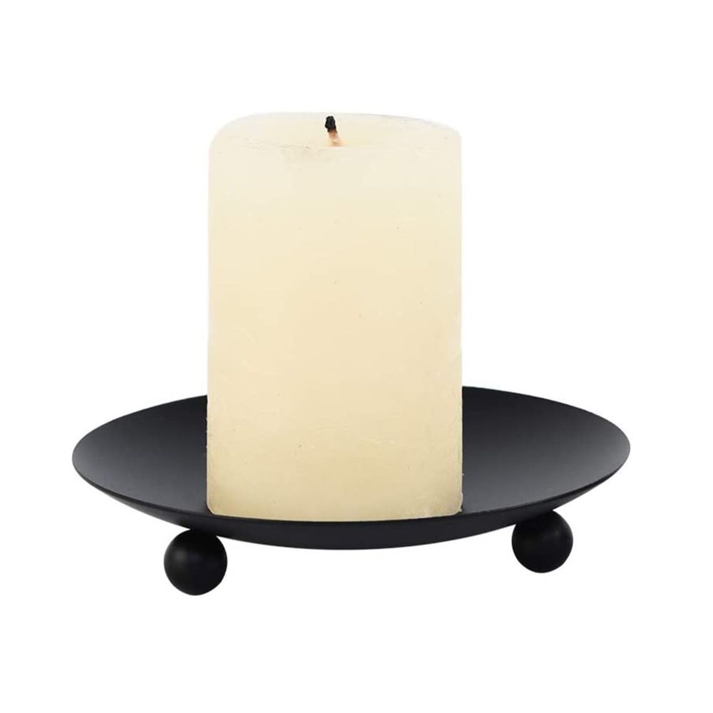 Black Iron Plate Candle Holder, Decorative Iron Pillar Candle Plate, Set of 2, 9 cm Pedestal Candle Stand for LED & Wax Candles โ image 3