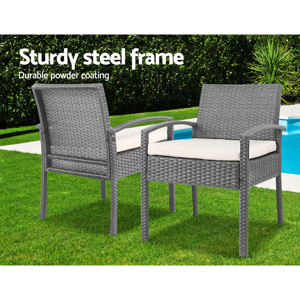 Gardeon 3PC Patio Furniture Bistro Set Wicker Outdoor Lounge Setting Grey — image 4