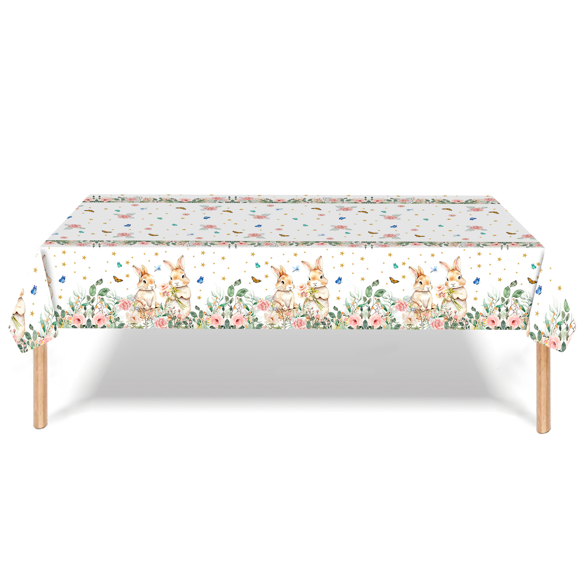 Easter Party Decoration Set – Floral Bunny Tablecloth 137 × 274cm + Happy Easter Banner, Spring-Themed Decor for Festive Gatherings — image 2