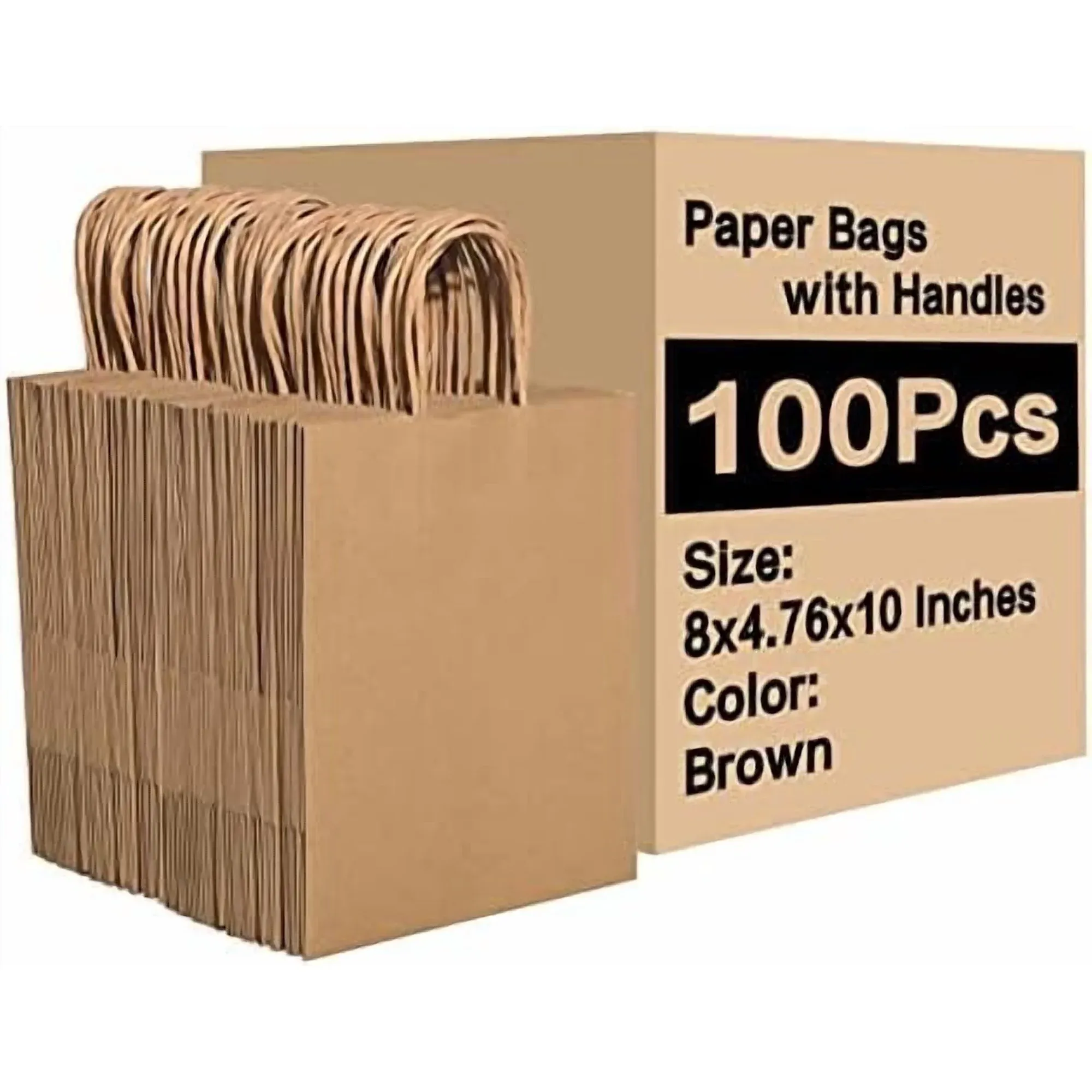 100 Pcs Brown Kraft Gift Bags With Handles, Medium Paper Bags for Craft Shopping Business Party Favor Retail Grocery, 5.91* 3.15 * 8.27in โ image 6